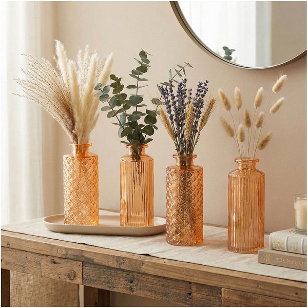 Levandeo® Dekovase, 4er Set Vase Orange H13cm Glas Blumenvase Tischdeko Frühling