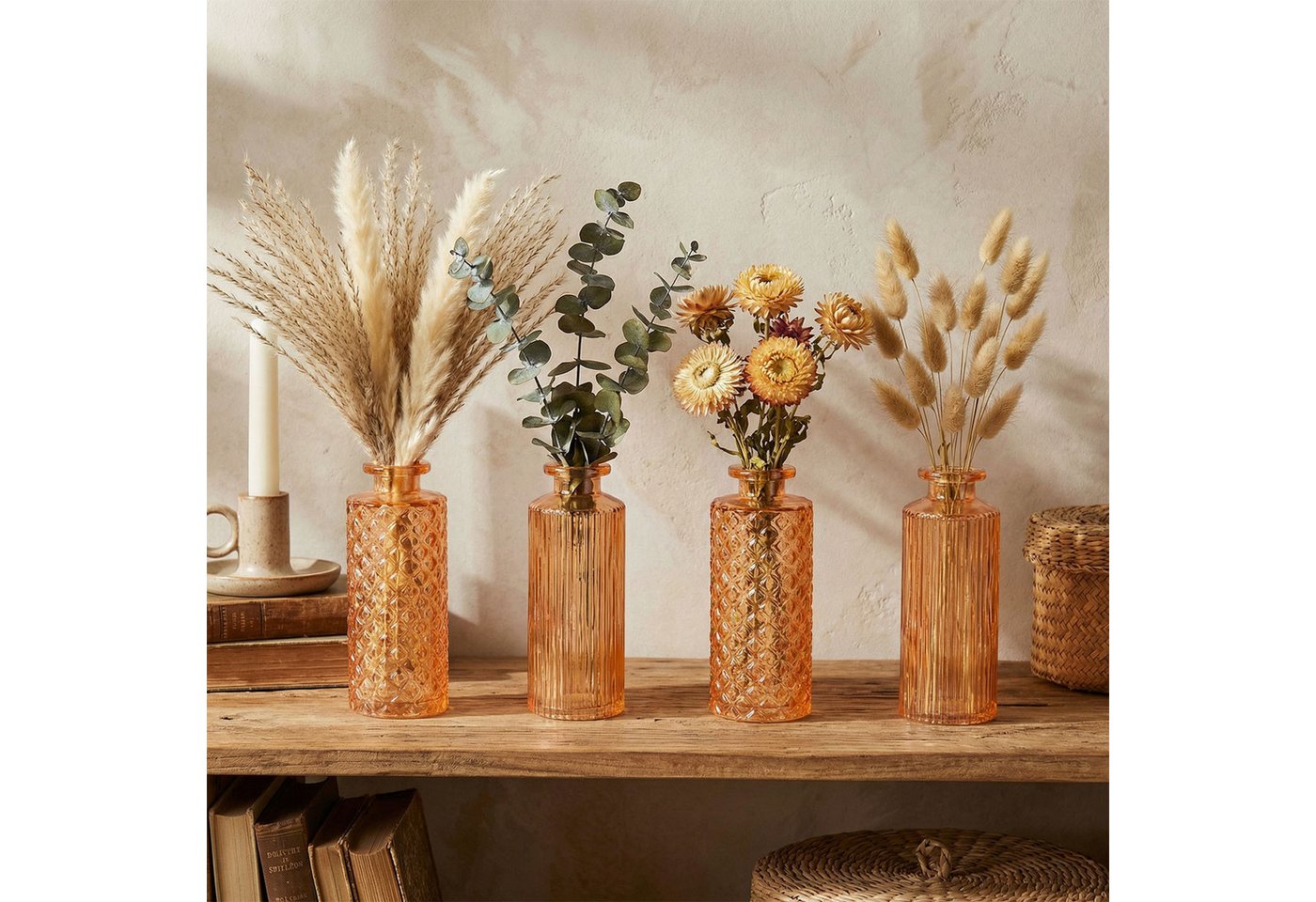 Levandeo® Dekovase, 4er Set Vase Orange H13cm Glas Blumenvase Tischdeko Frühling – Bild 4 von 5
