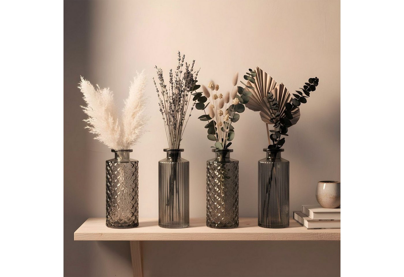 Levandeo® Dekovase, 4er Set Vase Schwarz Grau H14cm Glas Tischdeko Blumendeko Glasvase – Bild 4 von 5