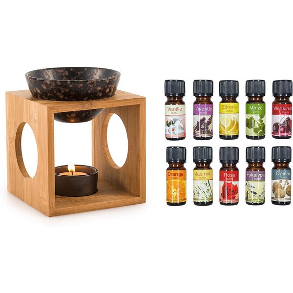Levandeo® Duftlampe, Duftlampe Keramik Holz Aromaspender Schwarz Öllampe Aromalampe inkl.