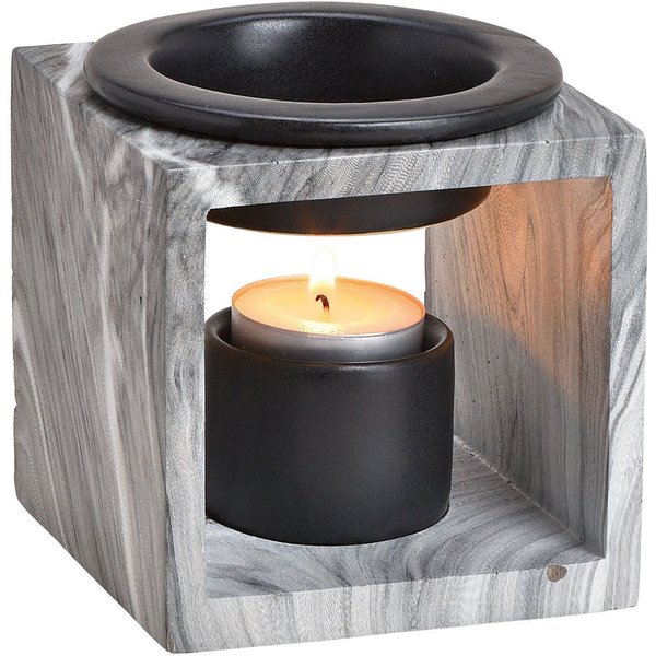 Levandeo® Duftlampe, Duftlampe 10x10cm Keramik Marmoroptik Schwarz Öllampe Aromalampe