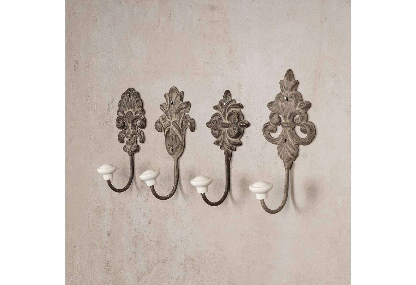 Levandeo® Garderobenhaken, 4tlg. Haken Set Wandhaken Wandgarderobe Garderobe Metall Shabby – Bild 2 von 3