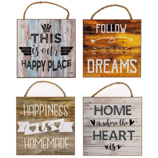 Levandeo® Holzbild, 4er Set Wandbilder 20x20cm Sprüche Vintage Shabby Chic