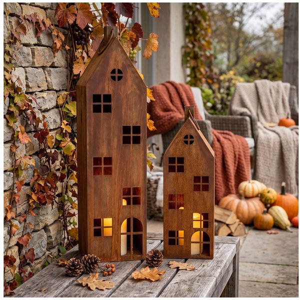 Levandeo® Kerzenlaterne, 2er Set Laterne Haus H65-95cm Metall Rost Deko Windlicht Shabby Chic
