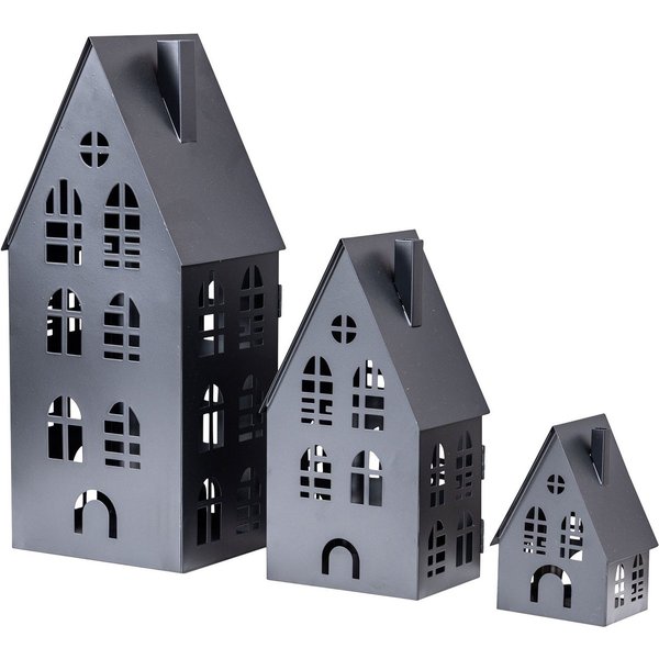 Levandeo® Kerzenlaterne, 3er Set Laterne Haus H13-37cm Metall Schwarz Deko Windlicht