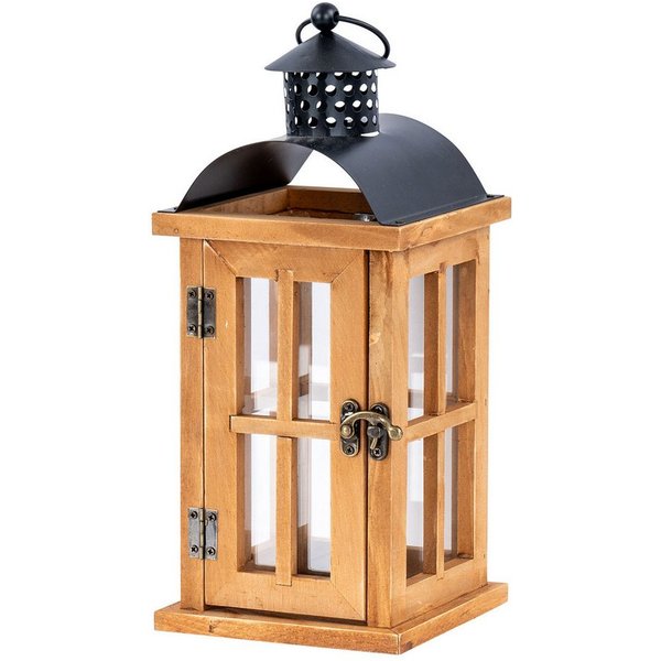 Levandeo® Kerzenlaterne, Laterne H29cm Braun Holz Metall Kerzenhalter Windlicht Gartendeko