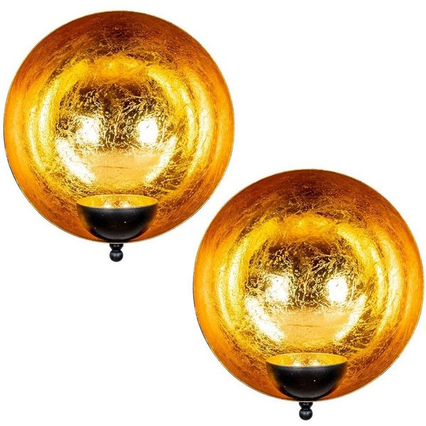 Levandeo® Kerzenständer, 2er Set Wand Teelichthalter Schwarz Gold Metall Kerzenhalter Wanddeko