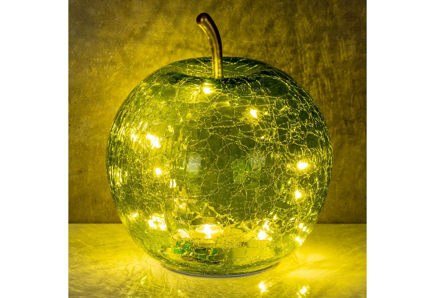 Levandeo® LED Dekolicht, LED Apfel H17cm Grün Glas Dekolampe Timer Tischlampe Stimmungslicht – Bild 3 von 5