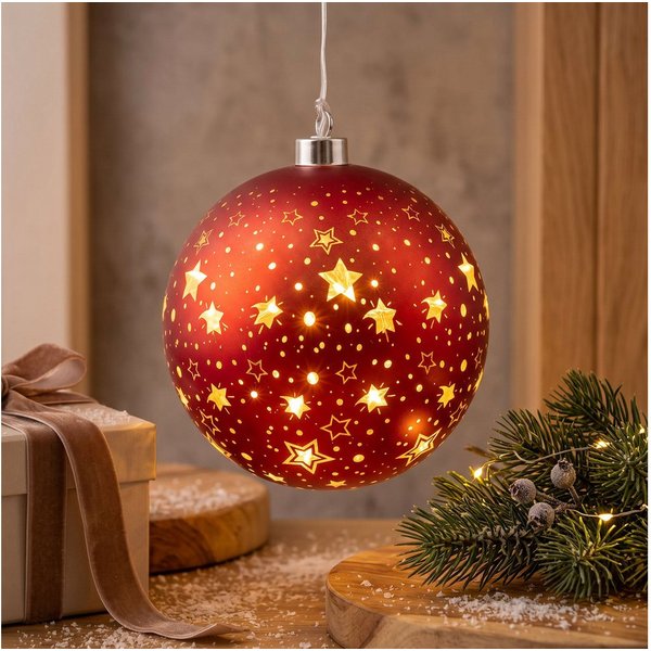 Levandeo® LED Dekoobjekt, LED fest integriert, LED Deko Kugel 15cm Rot Gold Weihnachten Sterne Weihnachtslicht