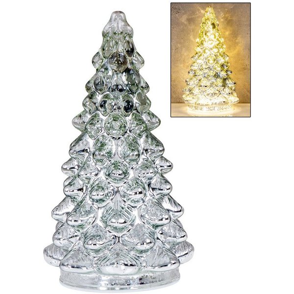Levandeo® LED Dekoobjekt, LED Weihnachtsbaum Silber H20cm Glas Weihnachtsdeko Beleuchtung