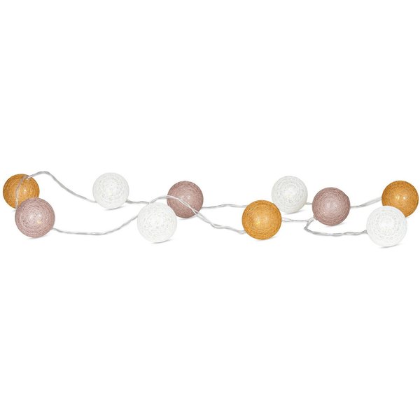 Levandeo® Lichterkette, 10er Lichterkette LED Ø6cm Kugeln Girlande Lampions Baumwolle Gelb