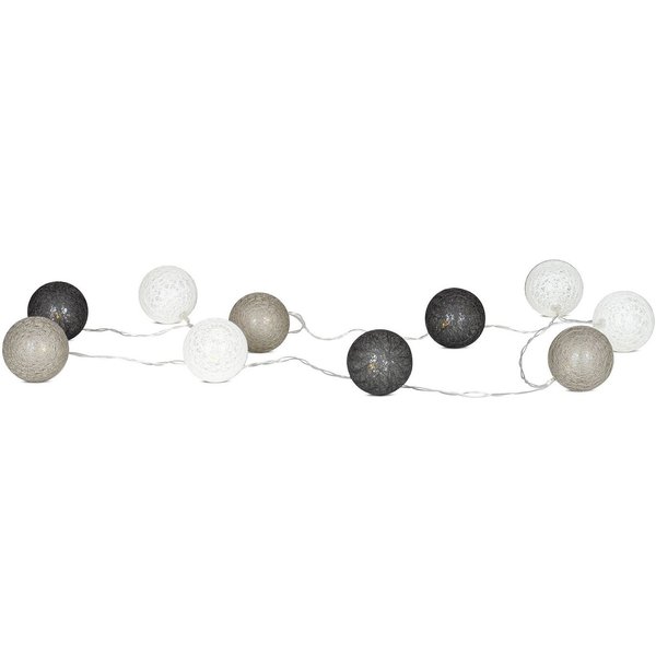 Levandeo® Lichterkette, 10er Lichterkette LED Ø6cm Kugeln Girlande Lampions Baumwolle Grau