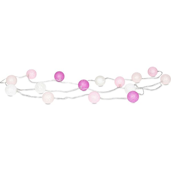 Levandeo® Lichterkette, 15er Lichterkette Ø4cm LED Kugeln Girlande Lampions Baumwolle Rosa