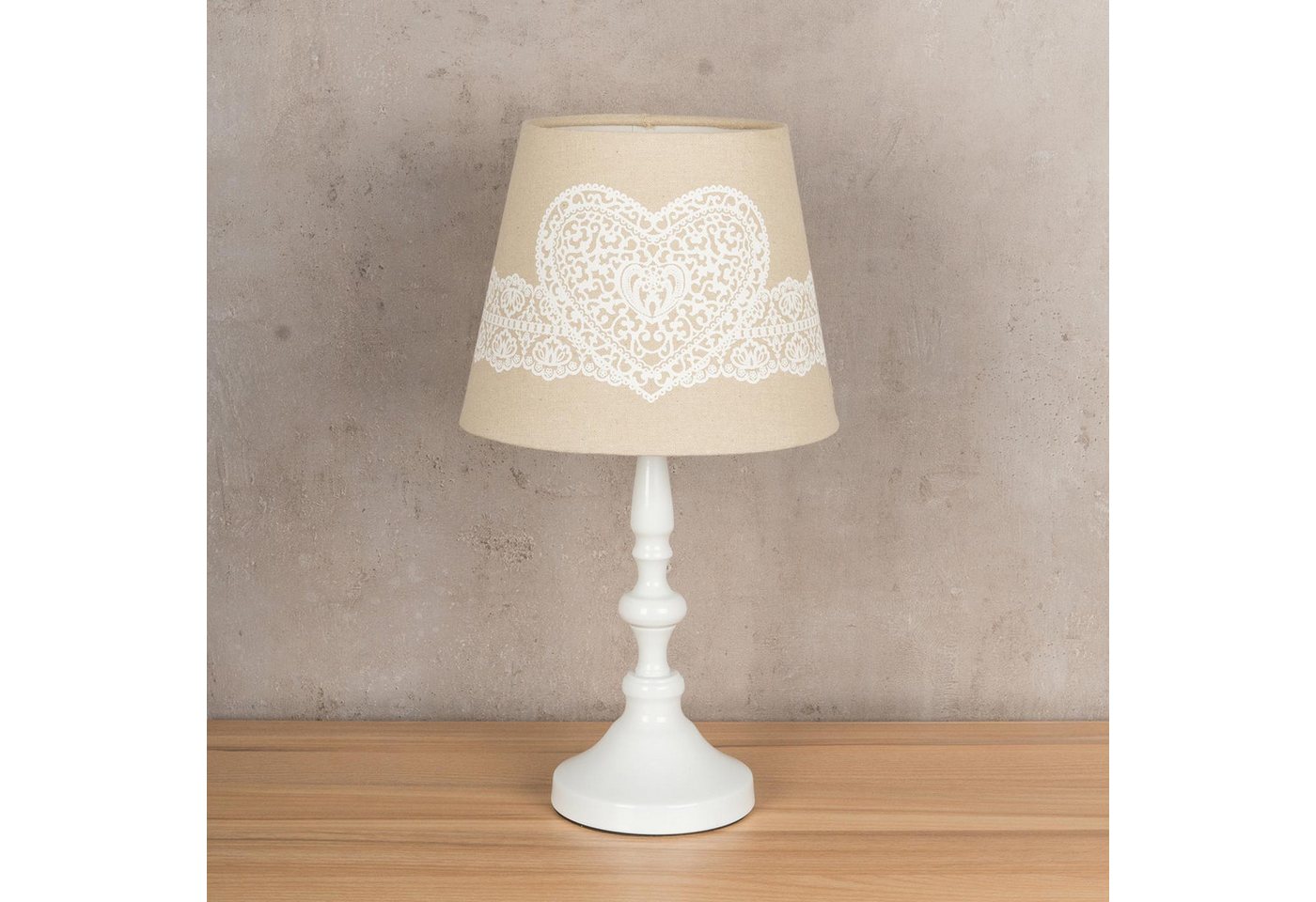 Levandeo® Nachttischlampe, Tischlampe Weiß 38cm hoch Shabby Metall Creme Beige Nachtlicht – Bild 5 von 5