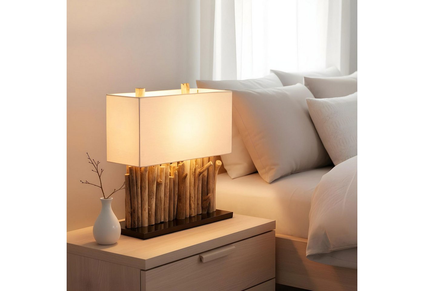 Levandeo® Nachttischlampe, levandeo Lampe 35 x 40 x 16 cm Tischlampe Treibholz Unikat Holzlampe – Bild 3 von 5