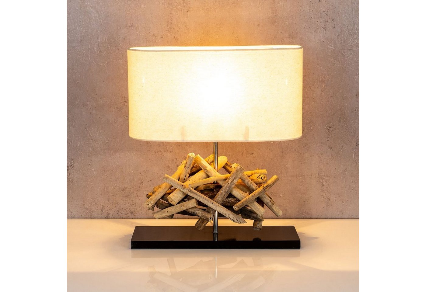 Levandeo® Nachttischlampe, Tischlampe Höhe 42cm Treibholz Tischleuchte Holz Lampe Teakholz Deko – Bild 3 von 5