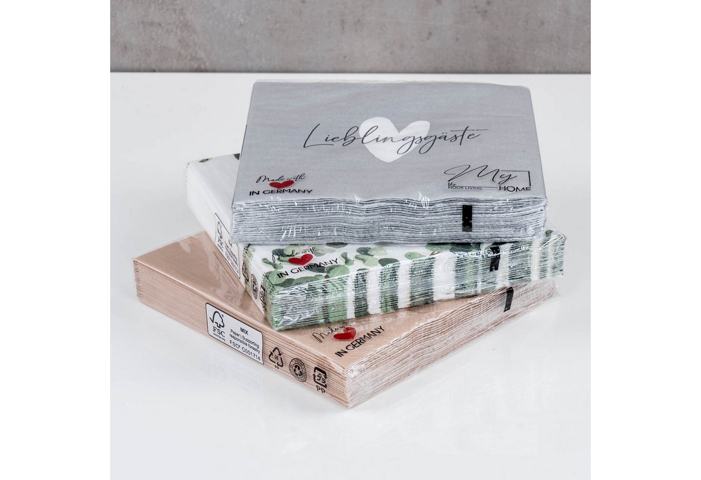 Levandeo® Papierserviette, 3er Set Servietten je 20 Stück Lieblingsgäste 33x33cm FSC 3-lagig – Bild 3 von 5