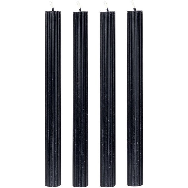 Levandeo® Tafelkerze, Kerzen 4er Set Stabkerzen Schwarz 25cm Tafelkerzen Rillen Design