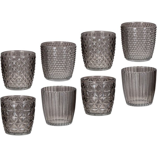Levandeo® Teelichthalter, 8er Set Windlicht H7,5cm Glas Grau Teelichthalter Tischdeko Kerzen