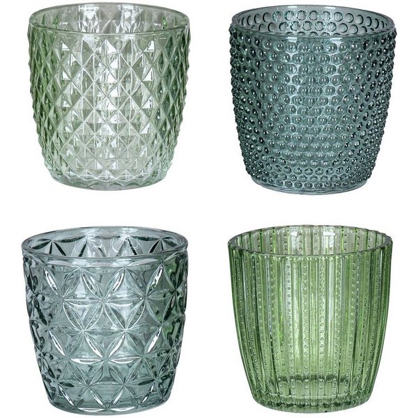 Levandeo® Teelichthalter, 4er Set Windlicht H7,5cm Glas Grün Teelichthalter Tischdeko Kerzen