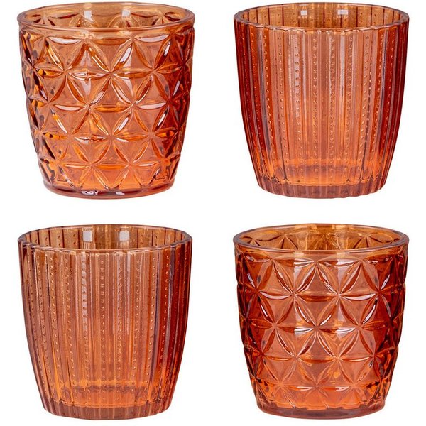 Levandeo® Teelichthalter, 4er Set Windlicht 7,5cm Glas Orange Braun Teelichthalter Tischdeko