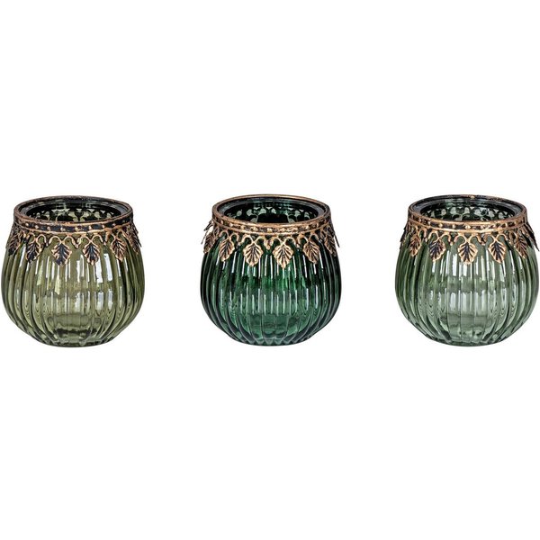 Levandeo® Teelichthalter, 3er Set Orientalische Teelichthalter Grün Gold Glas Retro Tischdeko