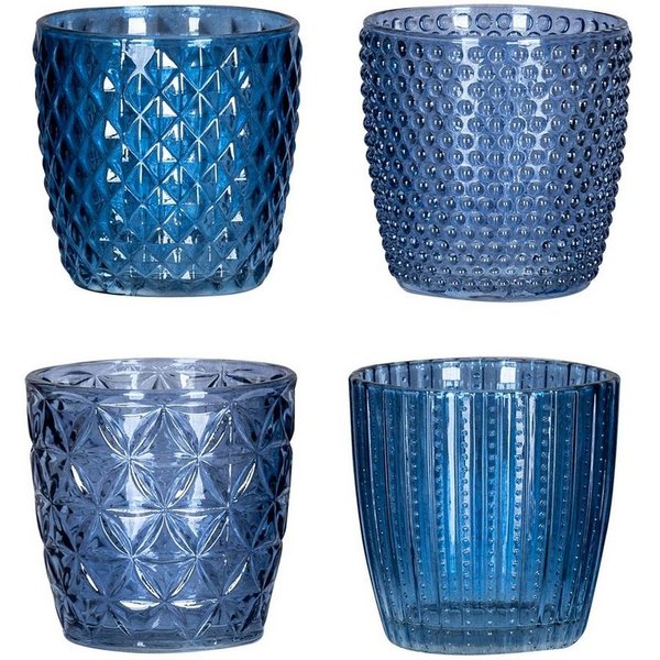 Levandeo® Teelichthalter, 4er Set Windlicht H7,5cm Glas Blau Teelichthalter Tischdeko Kerzen