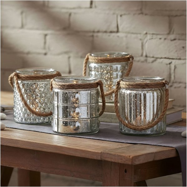 Levandeo® Teelichthalter, 4er Set Windlicht Glas Silber H10cm Teelichthalter Tischdeko Kerzen