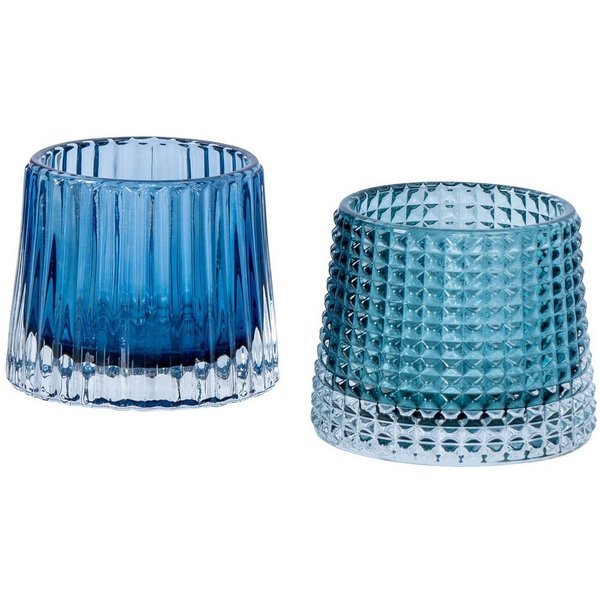 Levandeo® Teelichthalter, 2er Set Teelichthalter H7cm Glas Blau Kerzenhalter Tischdeko Kerzen