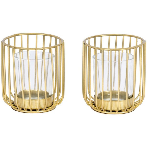 Levandeo® Teelichthalter, 2er Set Teelichthalter Gold Metall Glas Windlicht Kerzenhalter