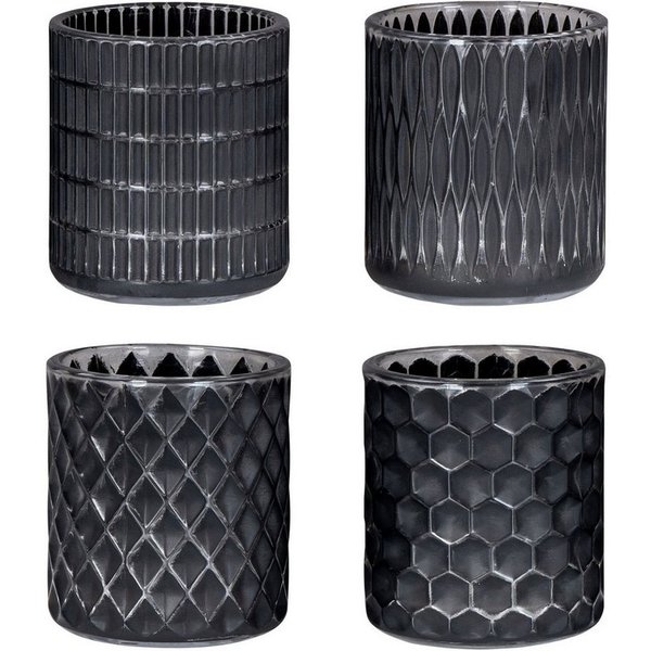 Levandeo® Teelichthalter, 4er Set Teelichthalter Schwarz Glas Windlicht Tischdeko Kerzenhalter