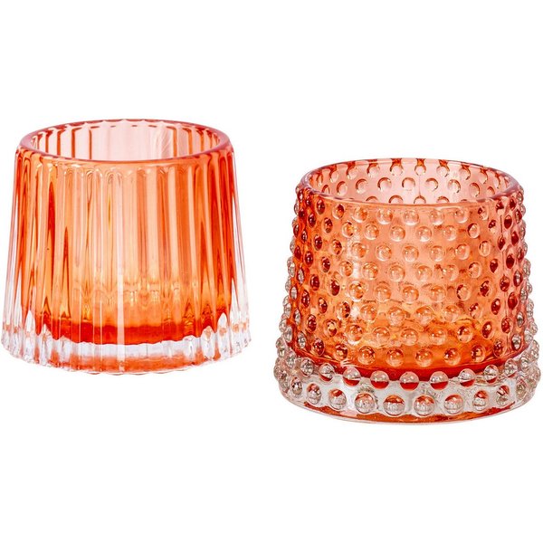 Levandeo® Teelichthalter, 2er Set Teelichthalter H7cm Glas Orange Kerzenhalter Tischdeko Kerzen