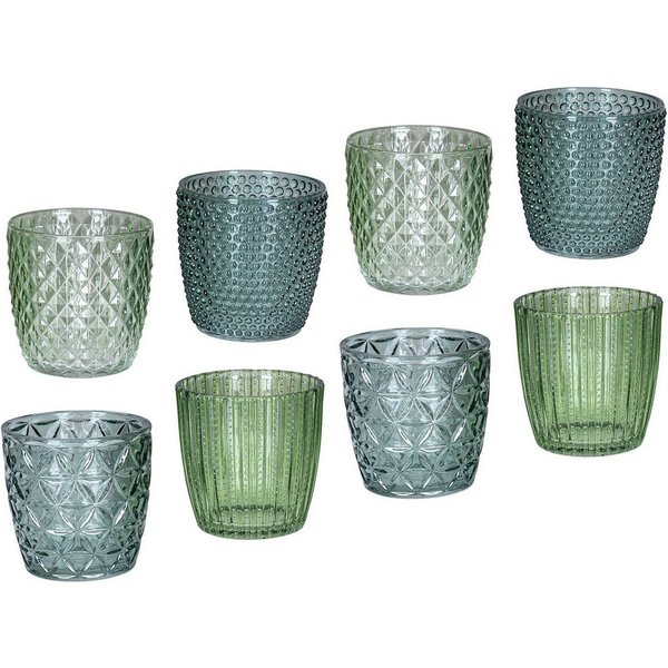 Levandeo® Teelichthalter, 8er Set Windlicht H7,5cm Glas Grün Teelichthalter Tischdeko Kerzen
