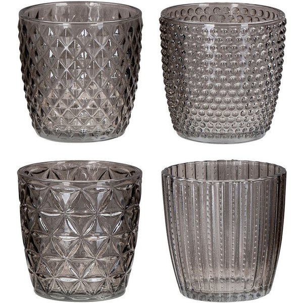 Levandeo® Teelichthalter, 4er Set Windlicht H7,5cm Glas Grau Teelichthalter Tischdeko Kerzen