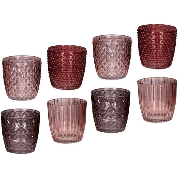 Levandeo® Teelichthalter, 8er Set Windlicht H7,5cm Glas Rosa Rot Teelichthalter Tischdeko