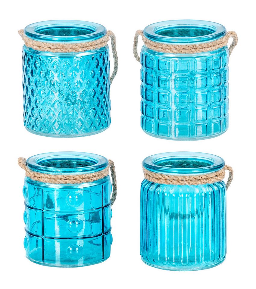 Levandeo® Teelichthalter, 4er Set Teelichthalter Glas Türkis H10cm Windlicht Tischdeko Maritim – Bild 2 von 5