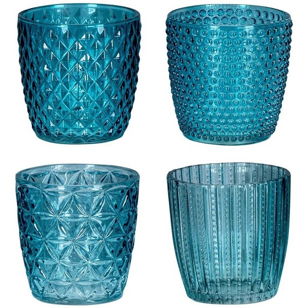 Levandeo® Teelichthalter, 4er Set Windlicht H7,5cm Glas Türkis Teelichthalter Tischdeko Kerzen