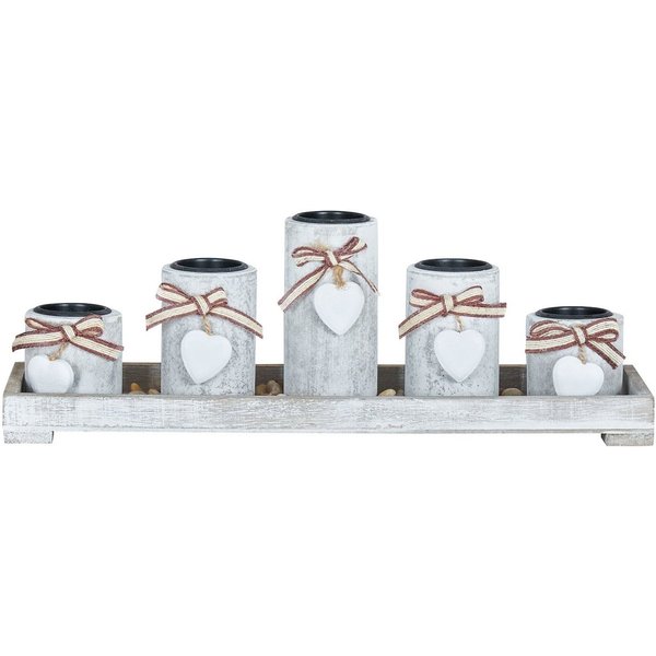 Levandeo® Teelichthalter mit Tablett, Teelichthalter Set Tablett 39x15x12cm Holz Shabby Chic Vintage