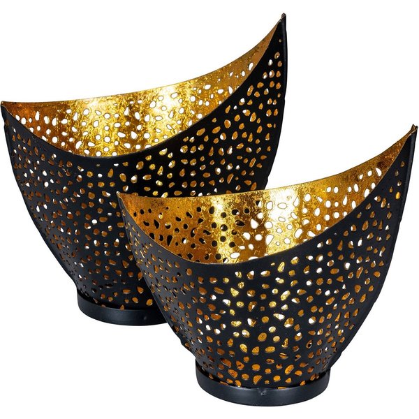 Levandeo® Teelichthalter, 2er Set Design Teelichthalter Schwarz Gold Windlicht Metall Kerzenhalter