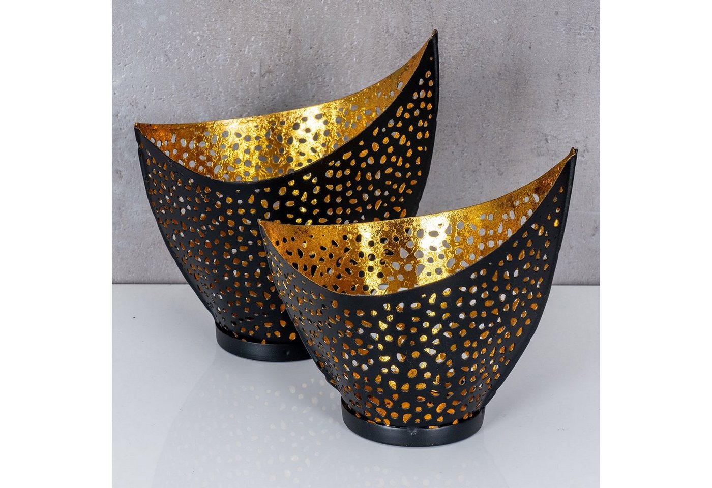 Levandeo® Teelichthalter, 2er Set Design Teelichthalter Schwarz Gold Windlicht Metall Kerzenhalter – Bild 2 von 5