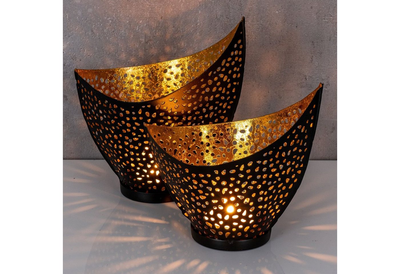 Levandeo® Teelichthalter, 2er Set Design Teelichthalter Schwarz Gold Windlicht Metall Kerzenhalter – Bild 5 von 5