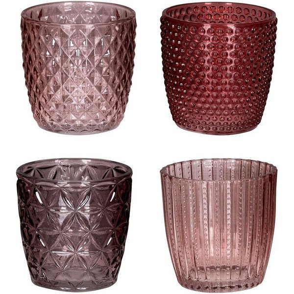 Levandeo® Teelichthalter, 4er Set Windlicht H7,5cm Glas Rosa Rot Teelichthalter Tischdeko