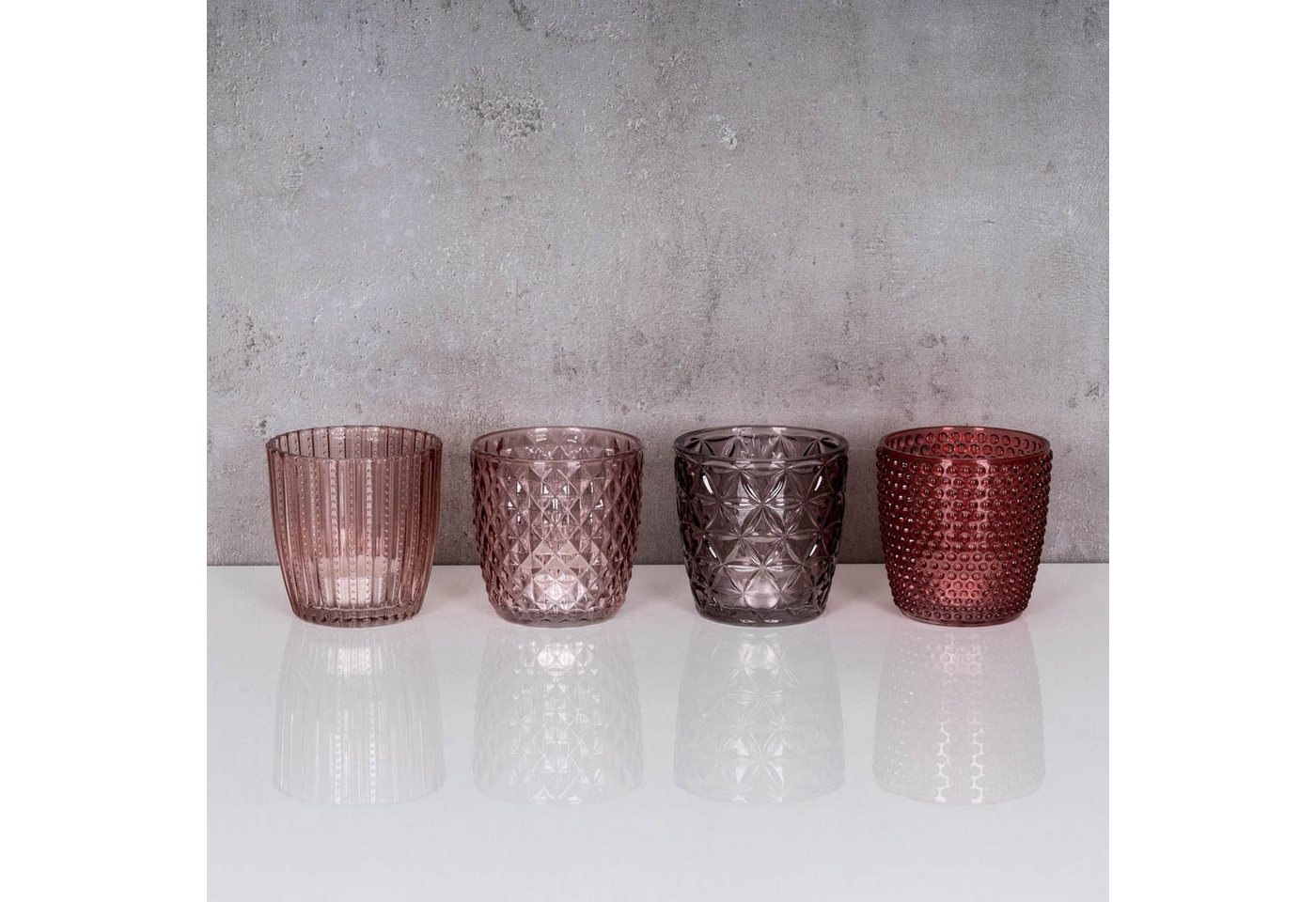 Levandeo® Teelichthalter, 4er Set Windlicht H7,5cm Glas Rosa Rot Teelichthalter Tischdeko – Bild 3 von 5