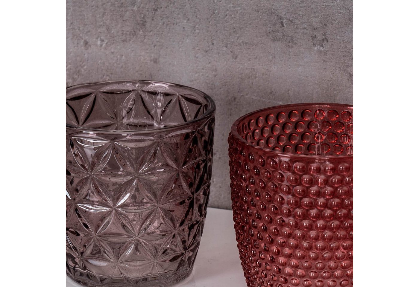 Levandeo® Teelichthalter, 4er Set Windlicht H7,5cm Glas Rosa Rot Teelichthalter Tischdeko – Bild 4 von 5