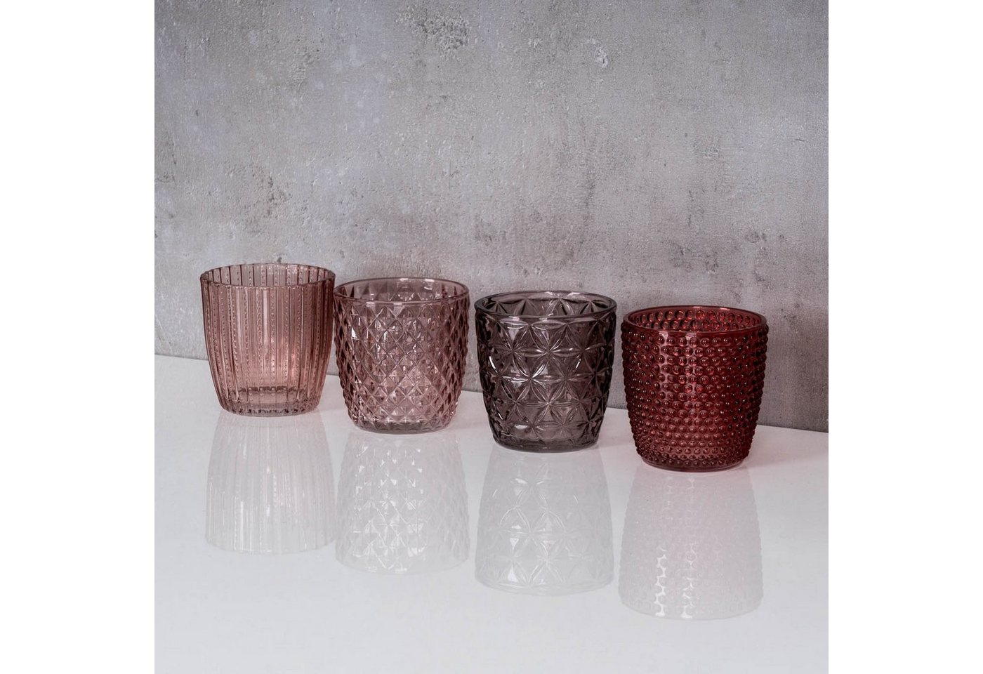 Levandeo® Teelichthalter, 4er Set Windlicht H7,5cm Glas Rosa Rot Teelichthalter Tischdeko – Bild 5 von 5