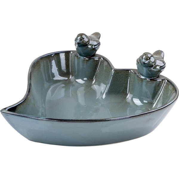 Levandeo® Vogeltränke Vogeltränke Garten Grün Steingut Glasiert Vogelbad Vogelbecken Wassers