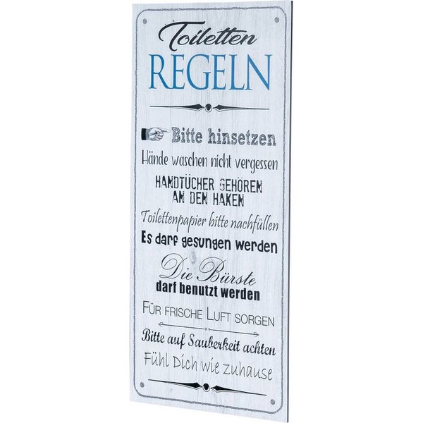 Levandeo® Wandbild, Wandbild 20x40cm Toilettenregeln Bad Spruch Deko Wandschild Bild