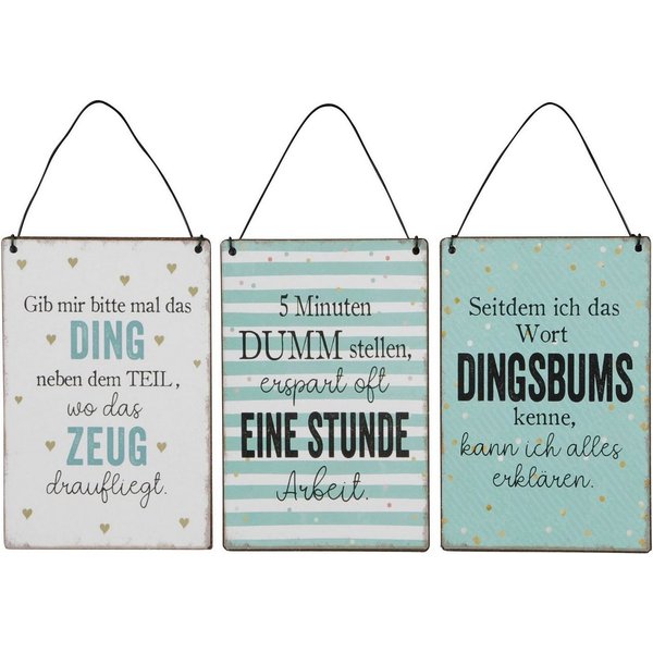 Levandeo® Wandbild, 3er Set Blechschilder H15cm Lustige Sprüche Bunt Wandbild Wanddeko