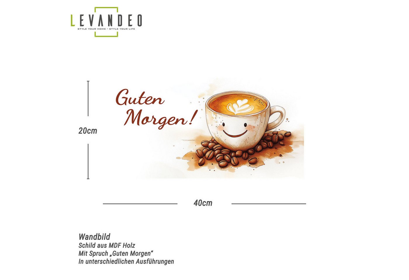 Levandeo® Wandbild, Wandbild 40x20cm Guten Morgen Kaffee Spruch Wandschild Küche – Bild 2 von 4