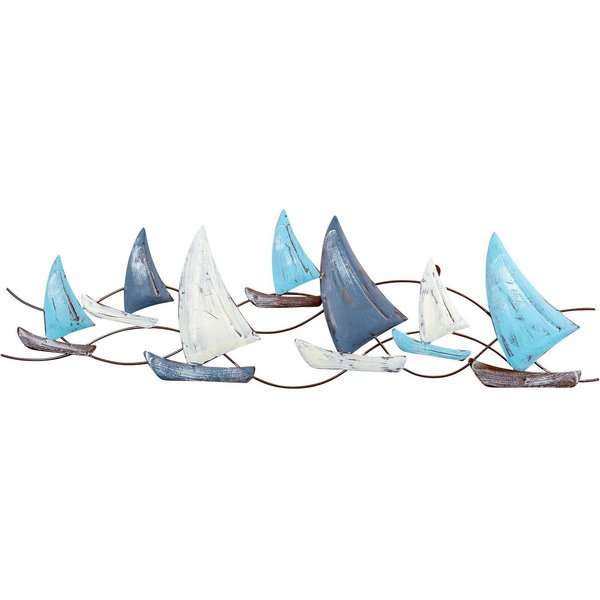 Levandeo® Wandbild, Wanddeko L74cm Segelboot Wandbild Blau Grau Weiß Maritim Wandbild
